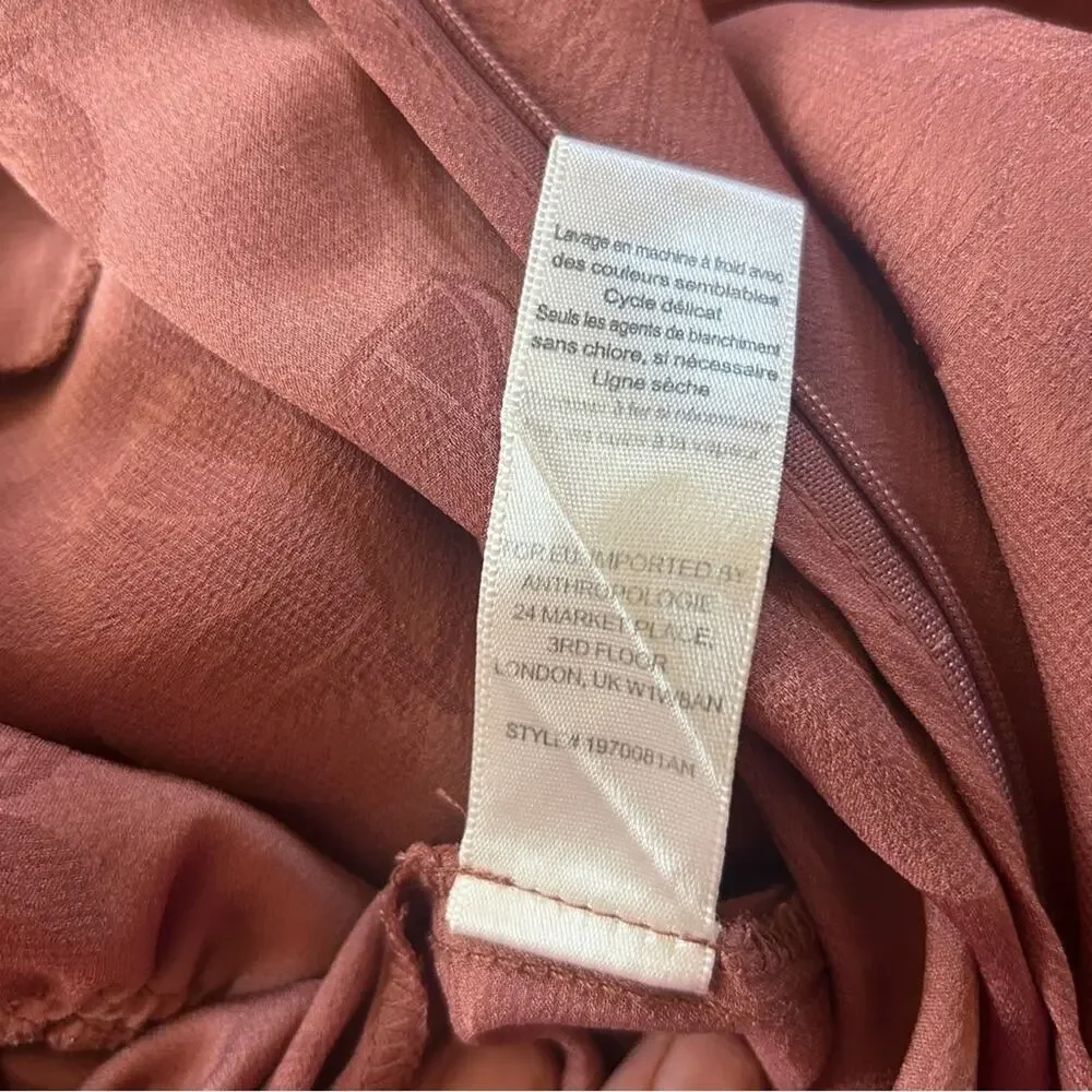 Anthropologie Castille Satin Jacquard Wide Leg Jumpsuit in Rose/Brown Sz Small